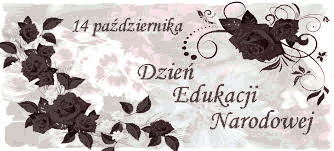 Czerwone róże ozdabiające napis dzień Edukacji Narodowej